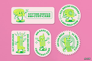 Retro Cartoon Call Center Badges