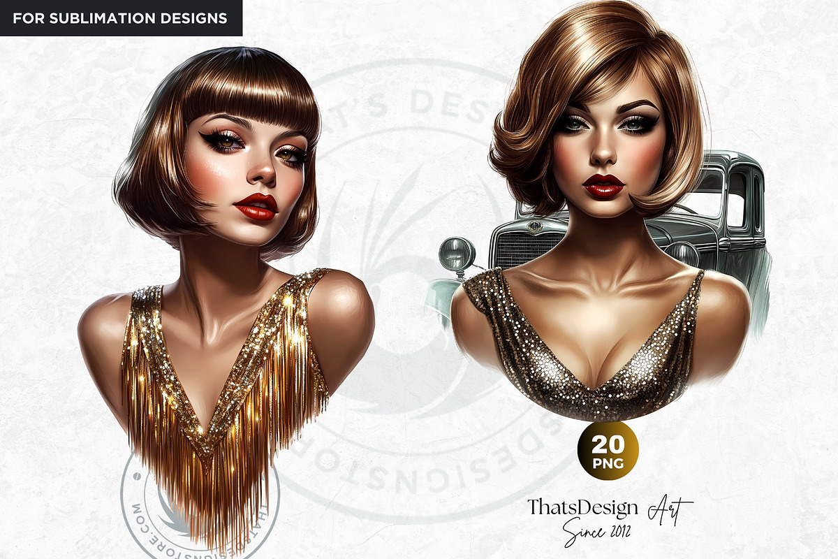 Vintage flappers clipart set, a Decorative Illustration by ThatsDesignArt (Photo 9 of 10)