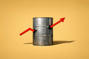 an oil barrel with a rising arrow, generative AI, a Photo by Nito