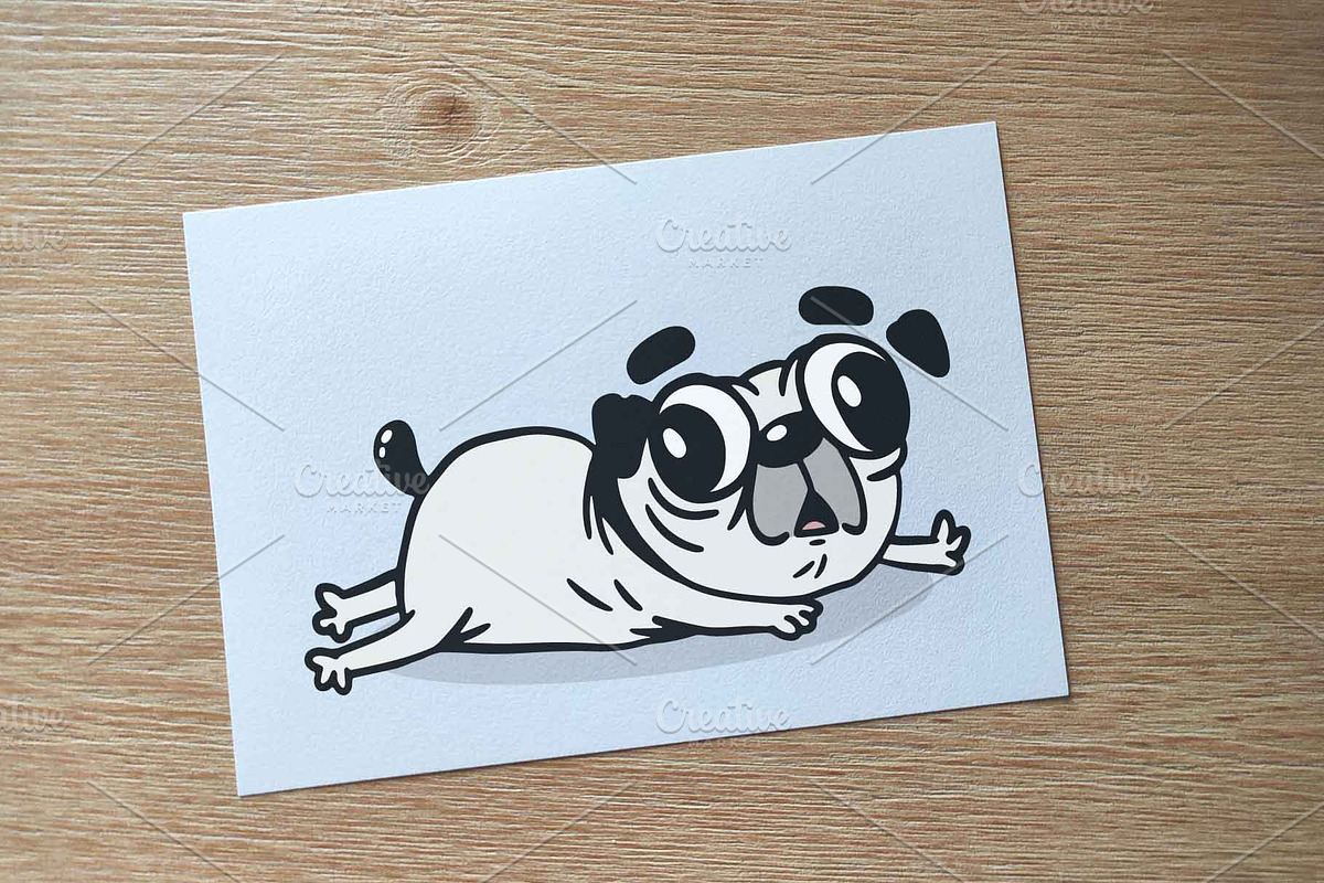 Cute Cartoon Pug Illustration Set, an Animal Illustration by DeShoff Art (Photo 5 of 5)