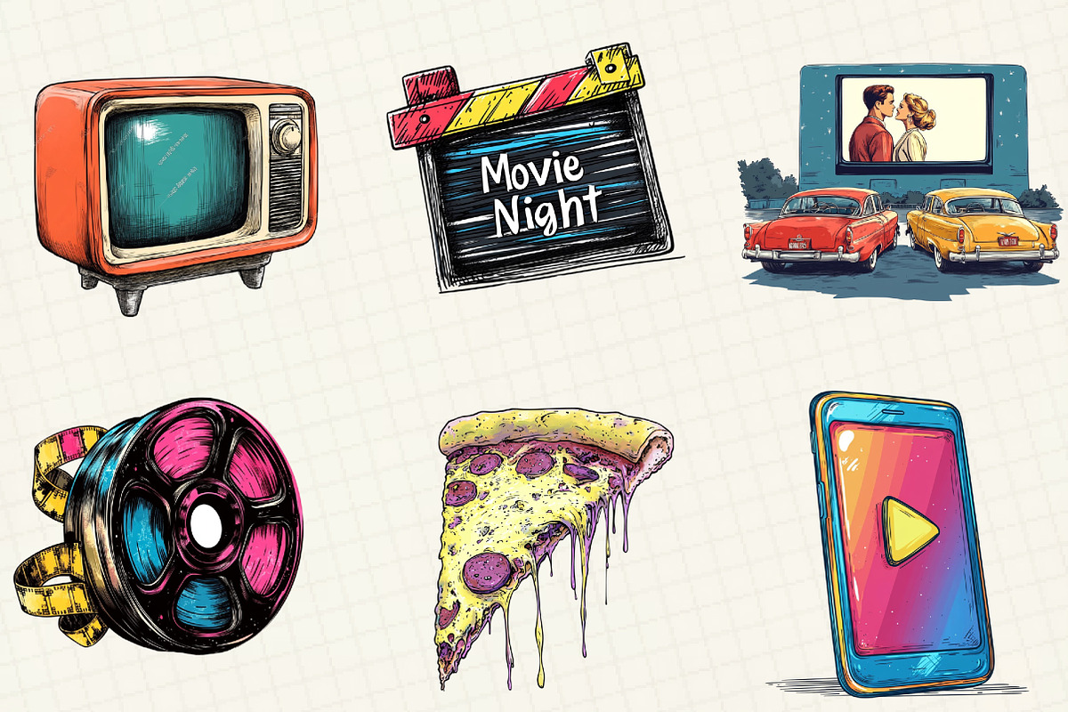 Watercolor Movie Night Clipart, an Illustration by OK Design (Photo 4 of 5)