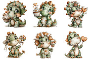 Whimsical Dinosaur Valentine Clipart, an Illustration by CraftArtStudio (Thumbnail 4 of 6)