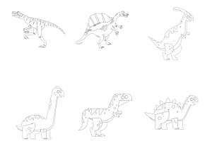 Cartoon Dinosaur Outlines Set 3