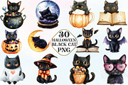 Halloween Black Cat Clipart, an Illustration by CraftArtStudio (Thumbnail 1 of 6)