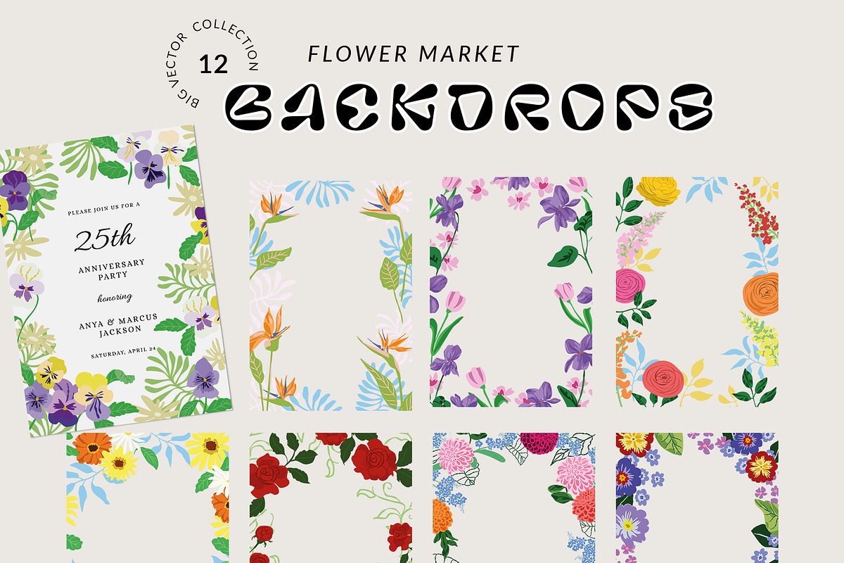 Flower Market Posters & Patterns, an Illustration by SunnyAfternoons