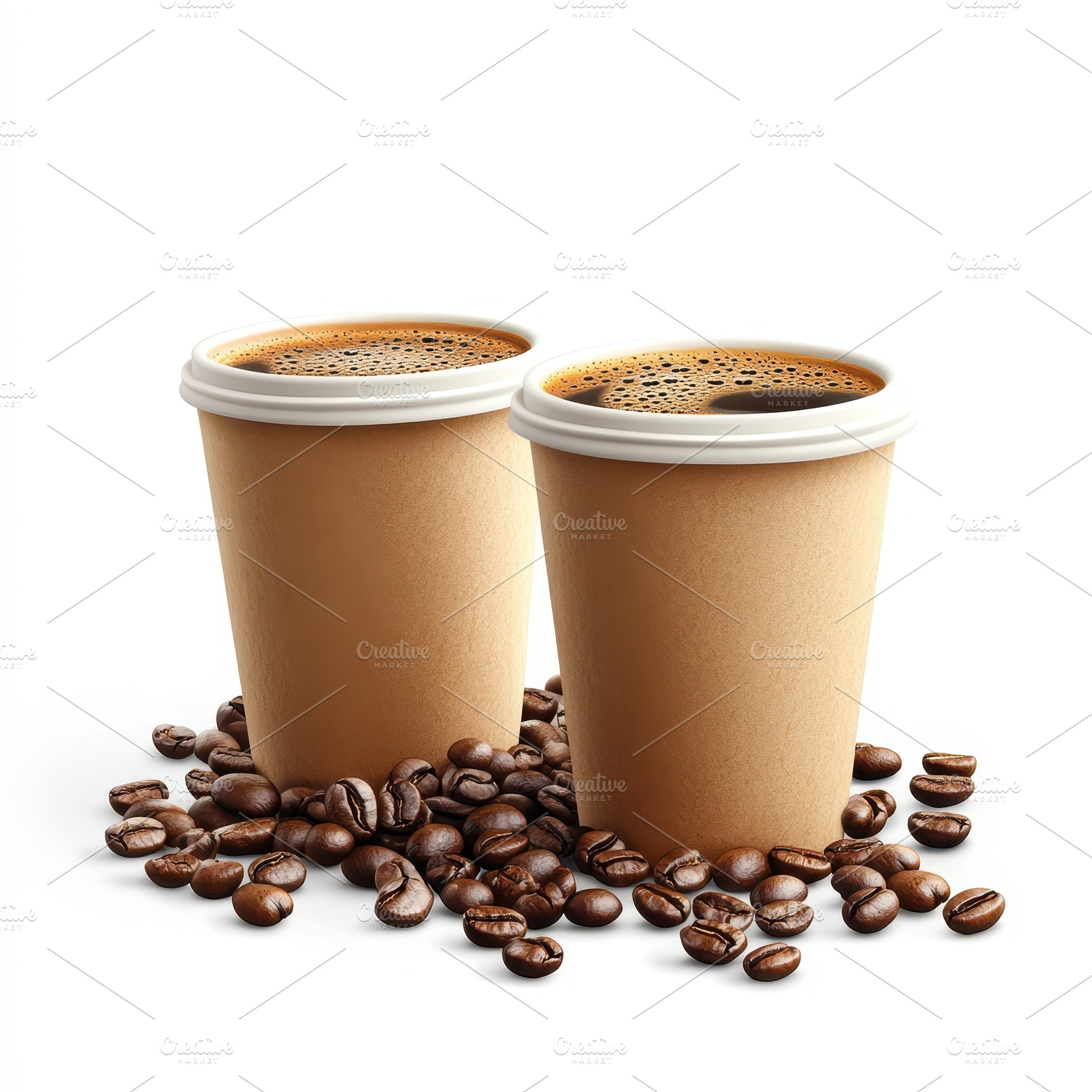 Two Coffee Cups Brown Beans Beverage, a Food & Drink Photo by Pixeness Studio