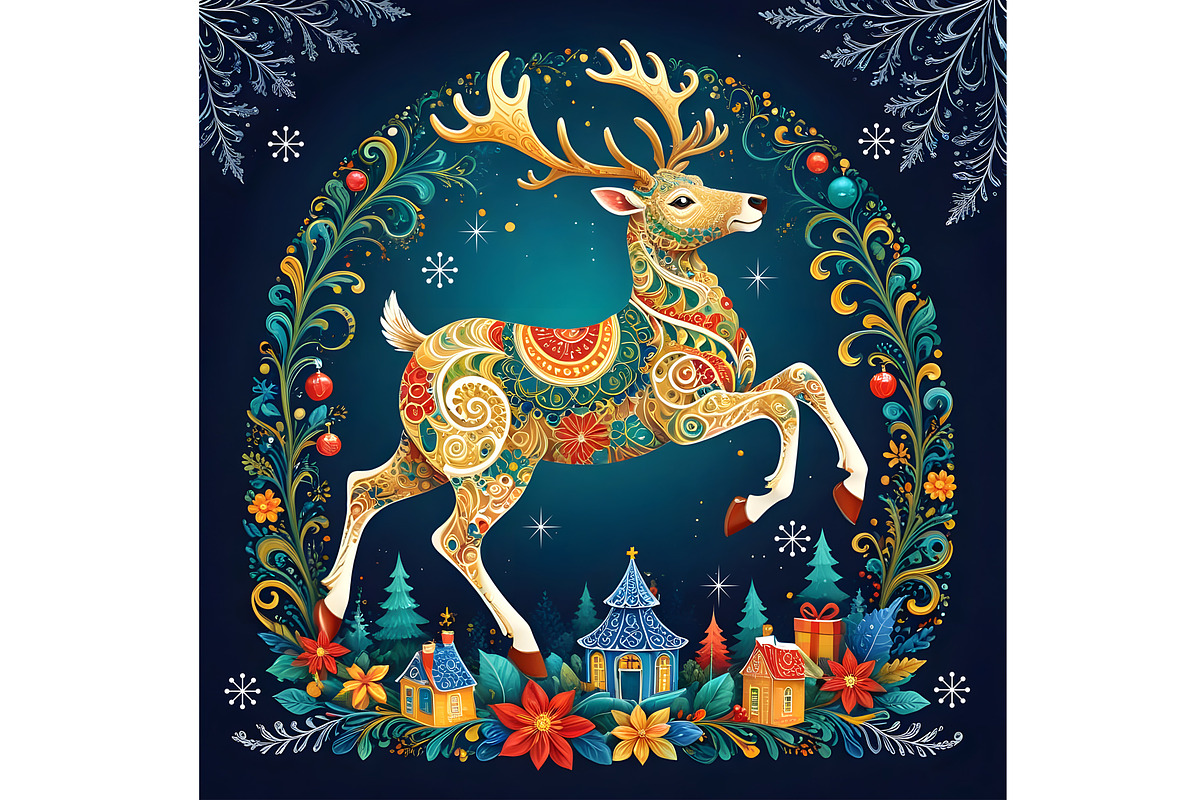Winter Reindeer Print, an Animal Illustration by Sharon Schwalbe (Photo 1 of 3)