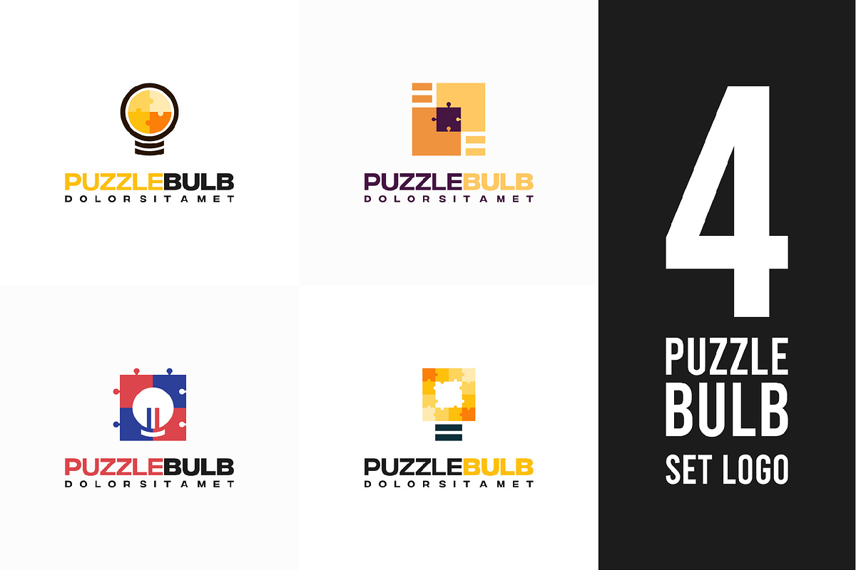 Set of Puzzle Idea Bulb Logo concept, a Branding & Logo Template by Lucky Creative (Photo 1 of 5)