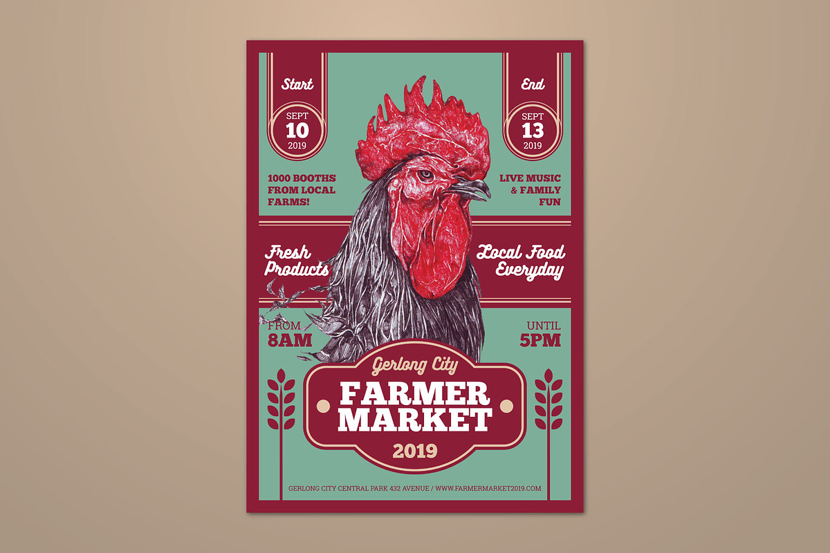 Rooster Art Farmers Market Flyer, a Flyer Template by ashenterprise (Photo 1 of 3)