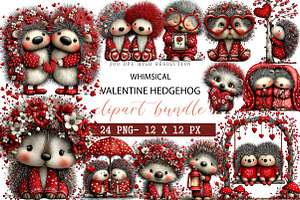 Whimsical Valentine Hedgehog Clipart, an Illustration by DreamArtGraphic