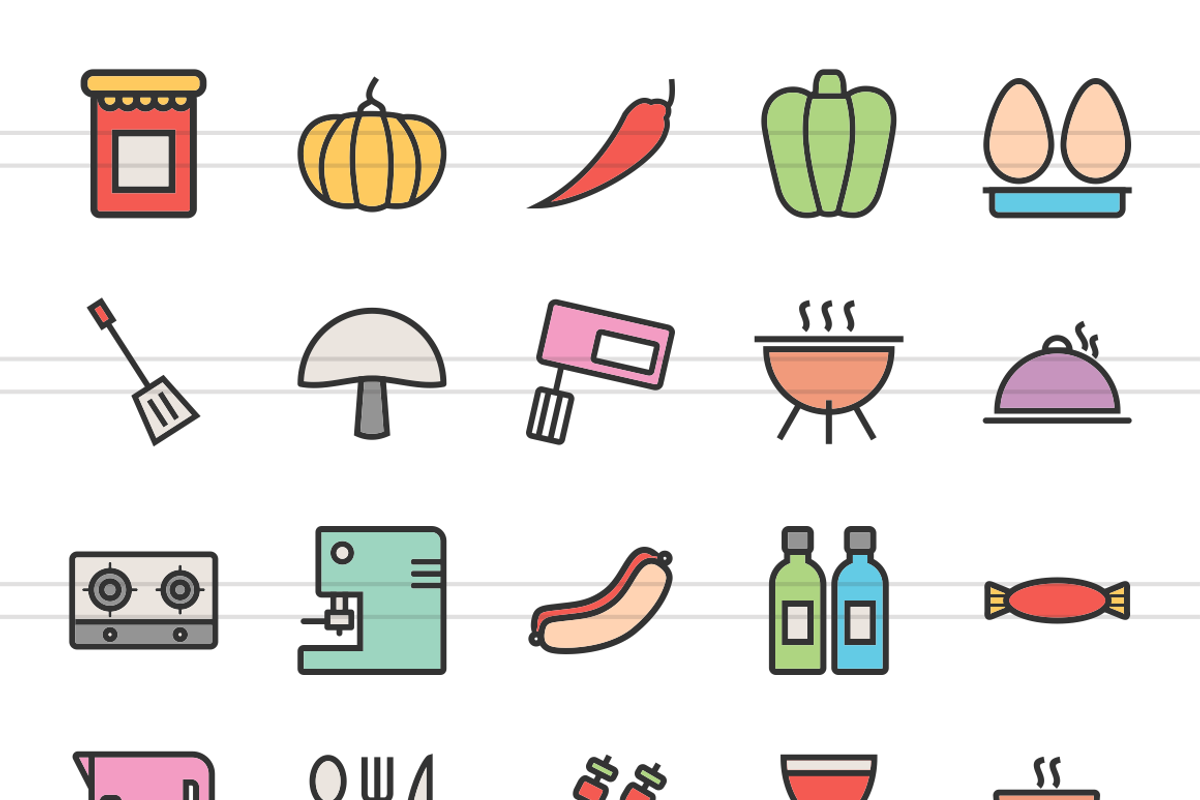 50 Food Line Filled Icons preview 2