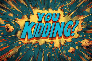 A vibrant comic-style illustration displaying the text 'YOU KIDDING!?' with a d, a Background Photo by ImageMir