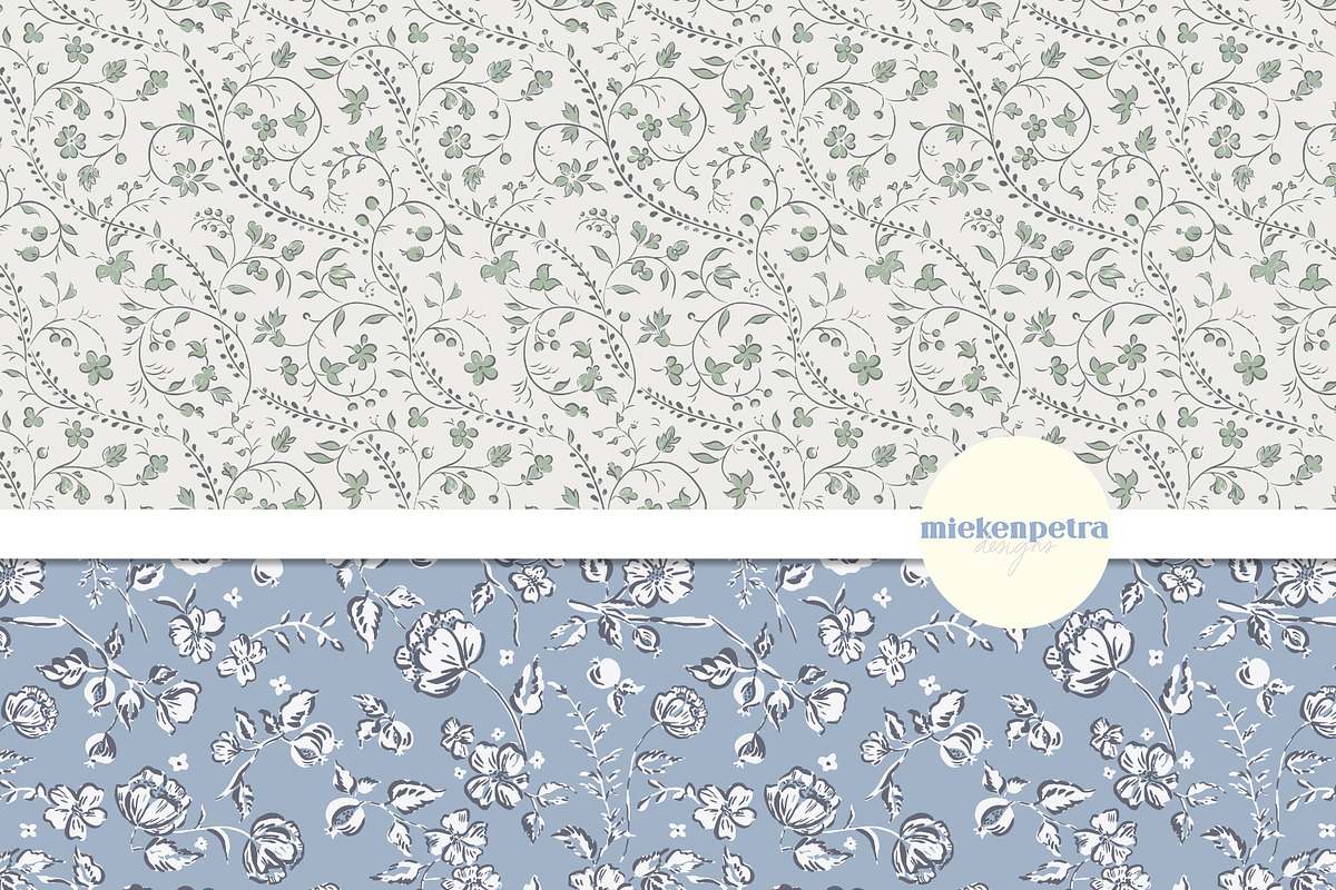 Blue and Green Vintage Florals, a Pattern Graphic by Mieken Petra Designs (Photo 4 of 5)