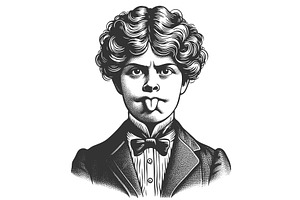 Woman Making Silly Face engraving, a Person Illustration by AlexArt