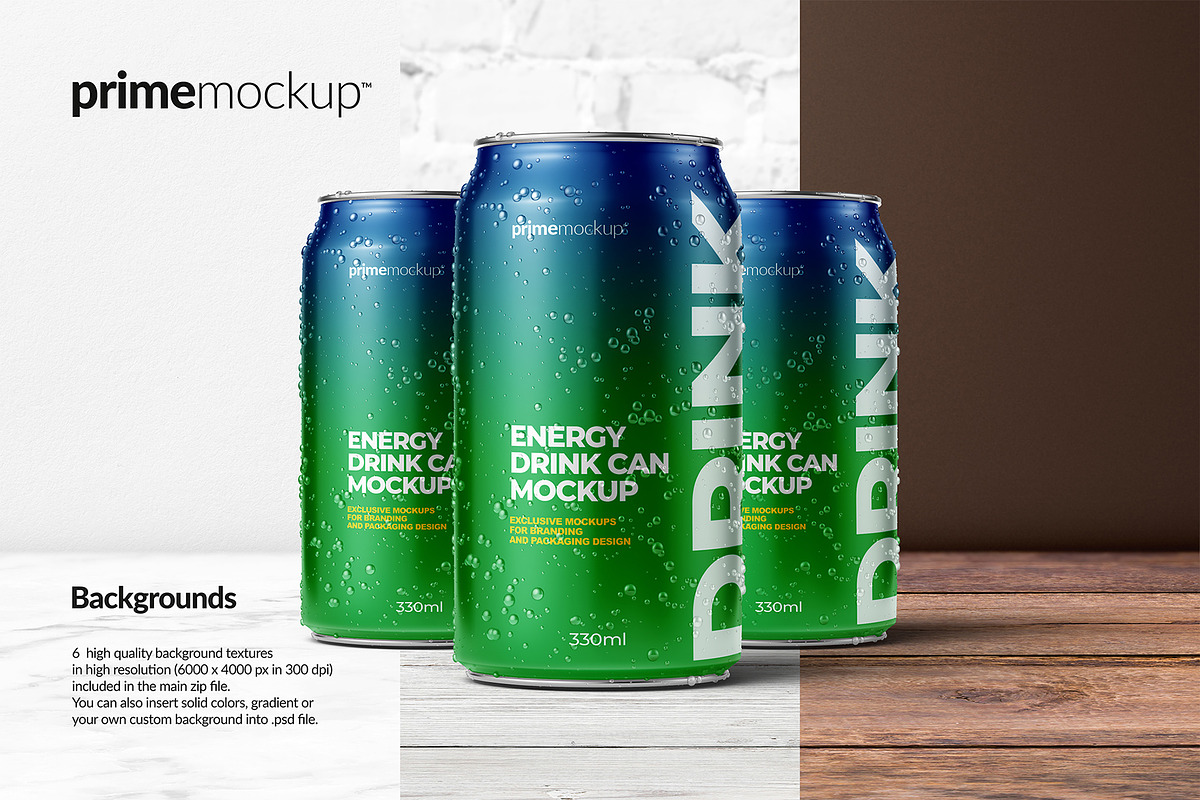 330 ml Energy Drink Can Mockup Set, a Packaging Mockup by PrimeMockup (Photo 6 of 11)