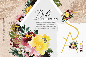 Watercolor Flower Clipart Boho Style