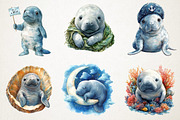 Cute Baby Watercolor Manatees Clipar, an Illustration by RobertsArt (Thumbnail 7 of 7)