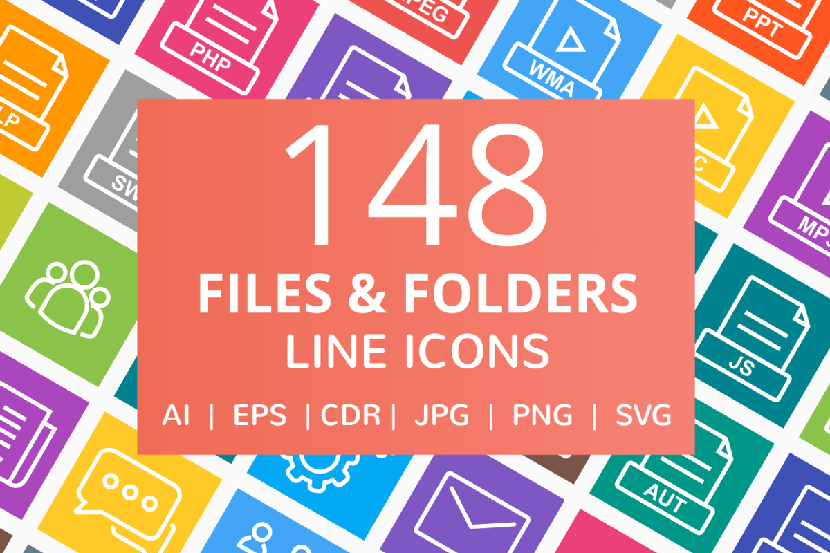 148 Files & Folders Line Icons, an Outline Icon by IconBunny (Photo 1 of 6)
