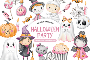 Pink Pastel Witchy Halloween Clipart, an Illustration by TatiMockup