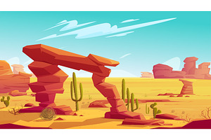 Desert Arch And Tumbleweed On