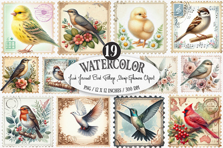 Junk Journal Bird Postage Stamp, an Illustration by Designking