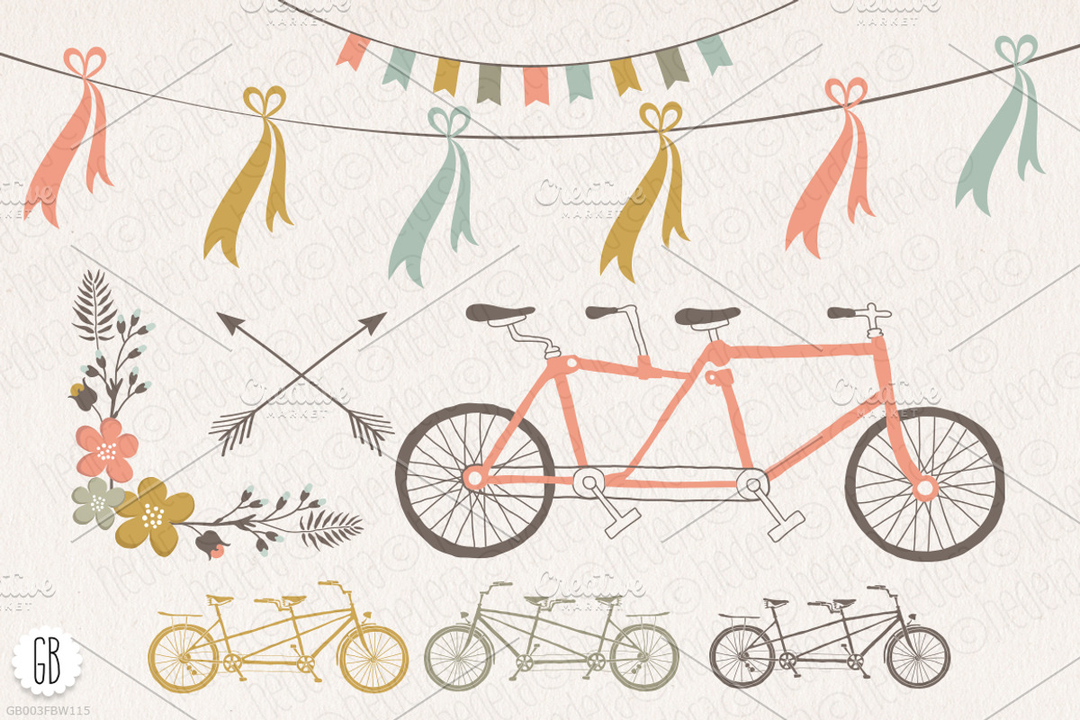 Tandem bicycle flowers wedding card, an Illustration by GrafikBoutique (Photo 3 of 3)