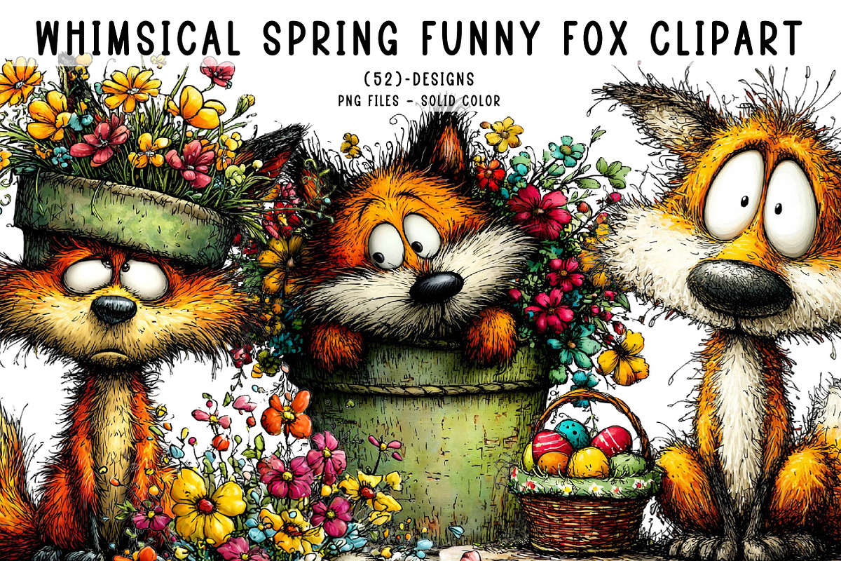 Whimsical Spring Funny Fox Clipart, an Illustration by CreationArt (Photo 1 of 7)