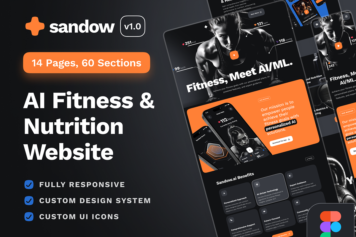 sandow: AI Fitness & Diet Website, a Landing Page Template by strangehelix.bio (Photo 1 of 9)