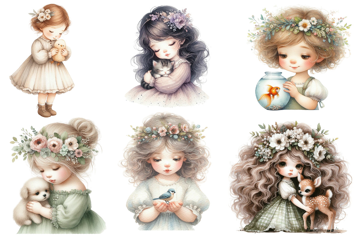 Whimsical Little Girl and Pet Clipar, an Illustration by Designworld (Photo 3 of 3)