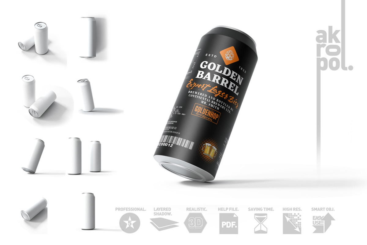 Beer Can Mock-Up, a Cups & Container Mockup by akropol (Photo 9 of 10)