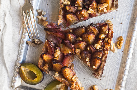 Plum pie with walnuts containing food, eat, and cook, a Food & Drink Photo by Foxys