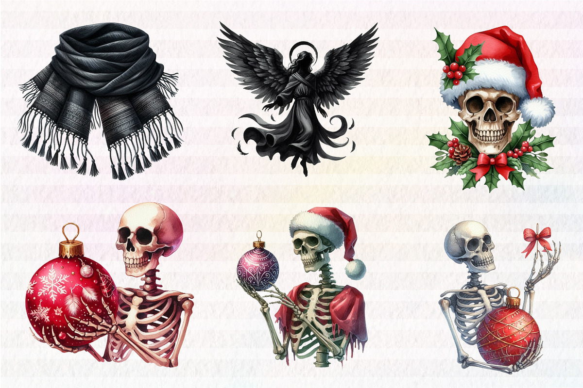 Watercolor Gothic Christmas Clipart, an Illustration by CreationArt (Photo 4 of 7)