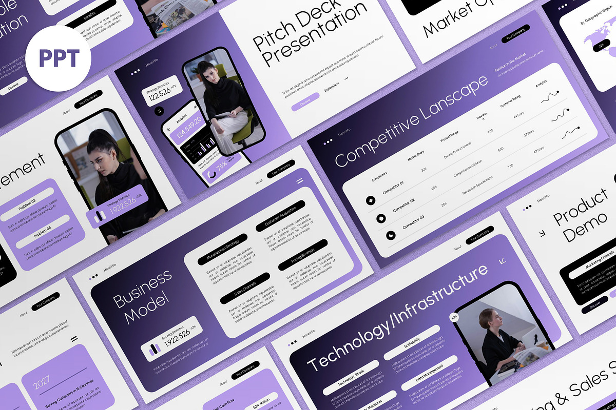 Black Pitch Deck PPT, a Presentation Template by graphicook (Photo 1 of 4)