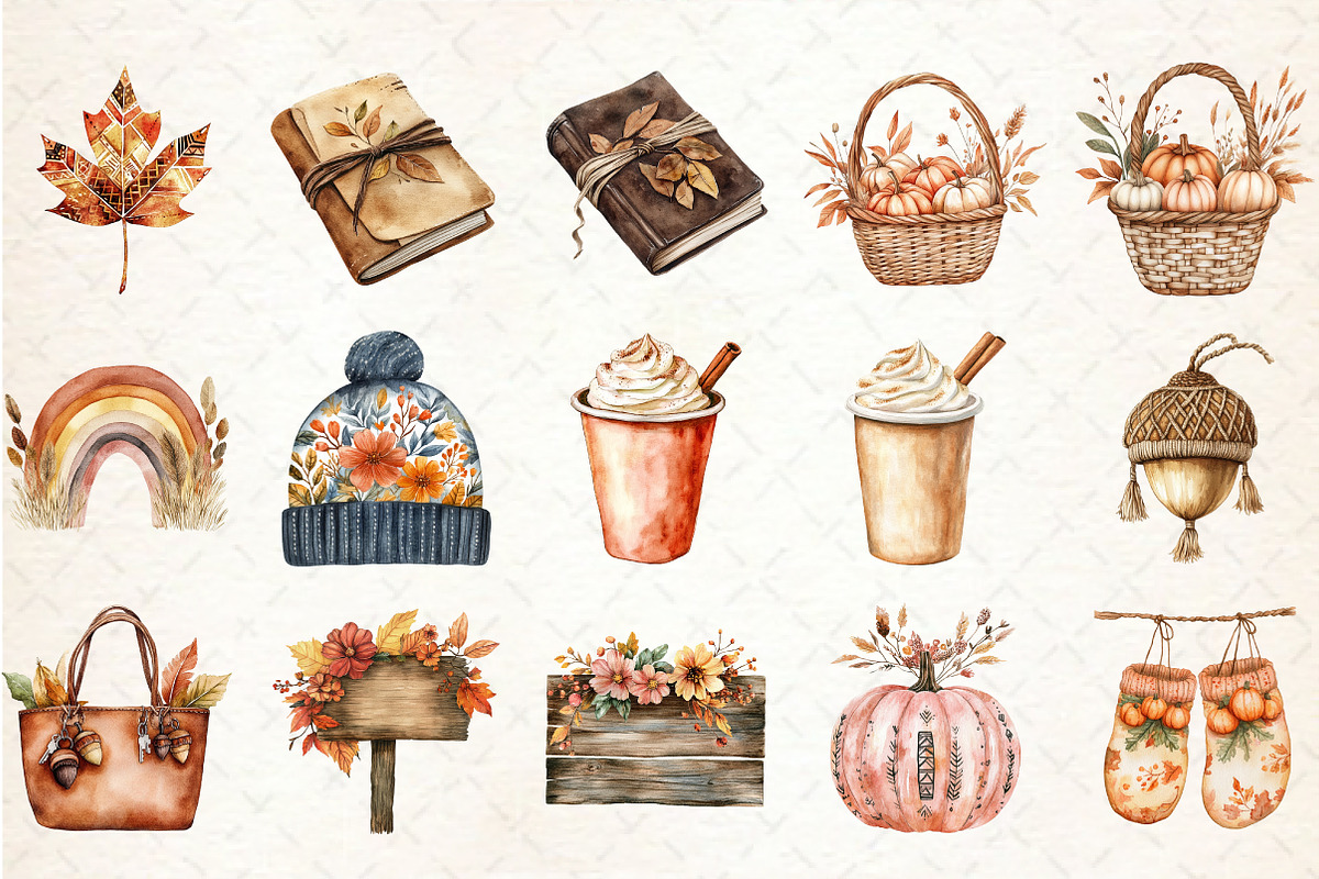 Boho Fall  Autumn Clipart, a Seasonal Illustration by Rose Art (Photo 2 of 7)