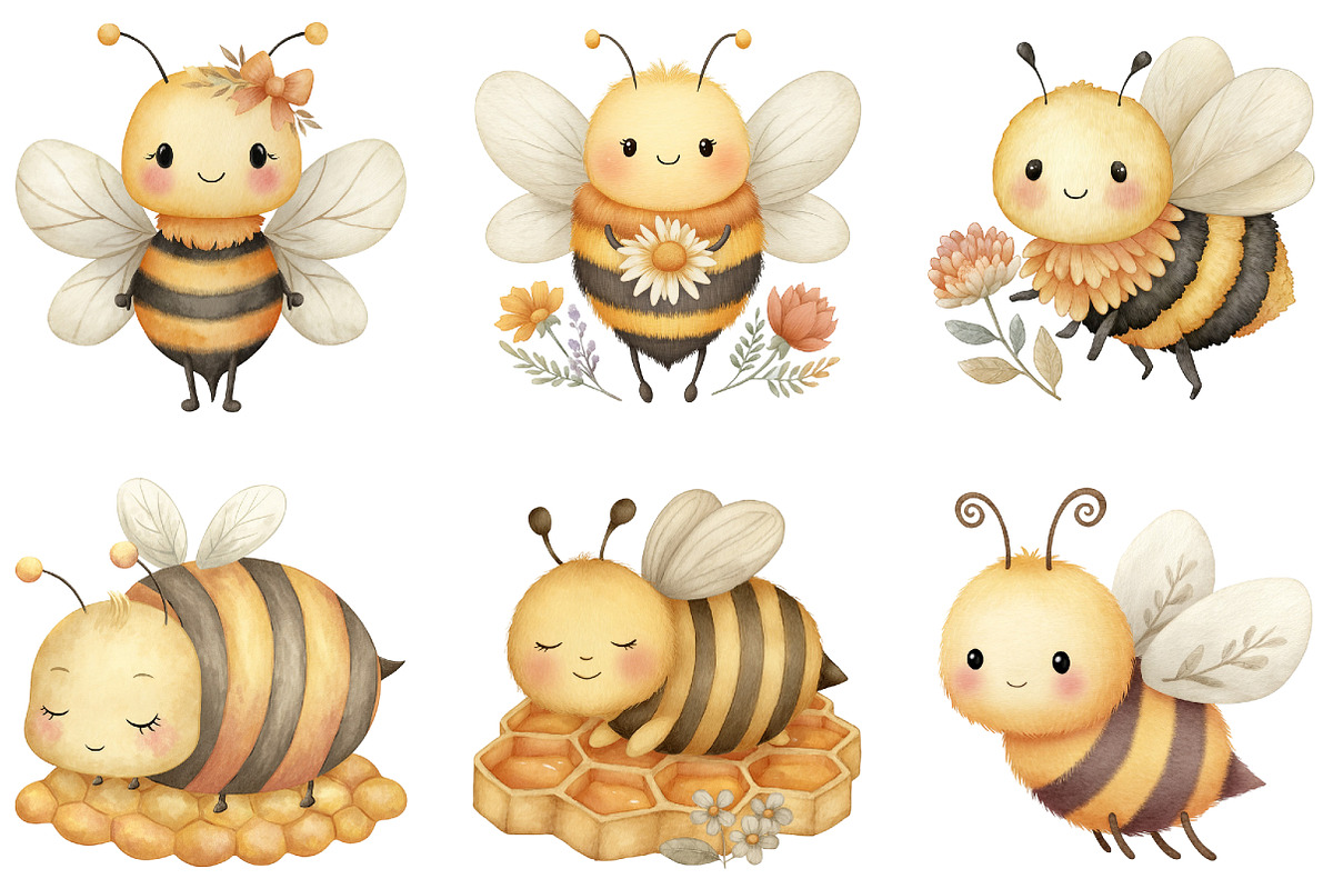 Honey Bee Watercolor Cliparts, an Illustration by Sublimation Artist (Photo 7 of 7)