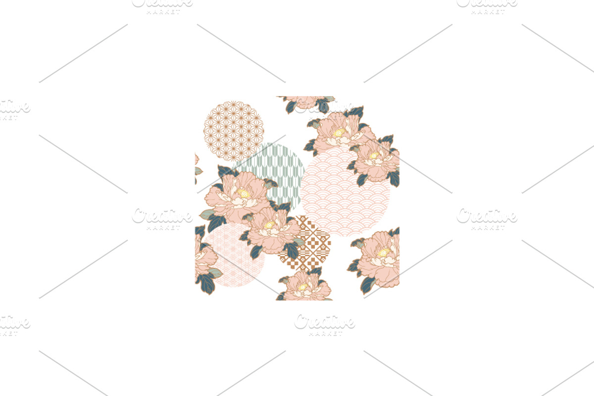 Peony flower and geometric pattern, a Graphic by marukopum (Photo 2 of 2)