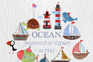 Watercolor Ocean Clipart