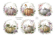 Watercolor Floral Pumpkin Clipart., a Decorative Illustration by VetaDesign (Thumbnail 6 of 10)