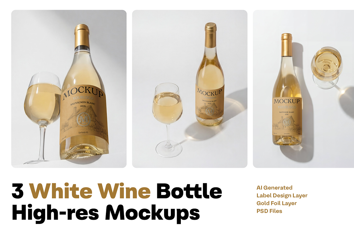 White Wine Bottle Label Mockup, a Packaging Mockup by rodrigofkaminski (Photo 1 of 5)
