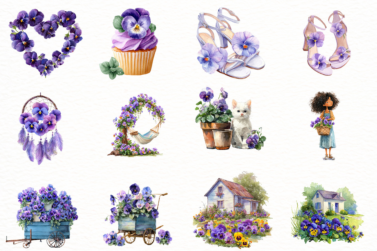 Watercolor Floral Pansies Clipart, an Illustration by Designworld (Photo 6 of 6)