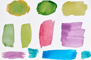 Multi-colored watercolor brushstrokes and spots of various shape, an Abstract Photo by ndanko