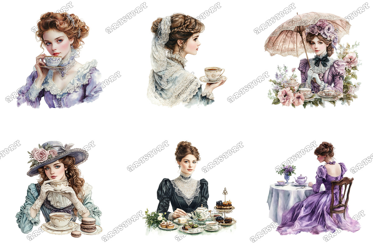 Whimsical Victorian Tea Queens Clipa, an Illustration by designcity5 (Photo 3 of 5)