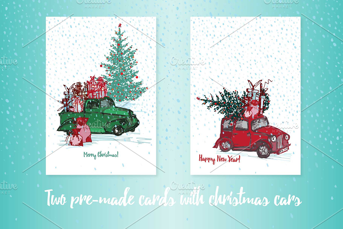 Sketch Xmas tree and holiday cars, a Card Template by Zimages (Photo 4 of 5)