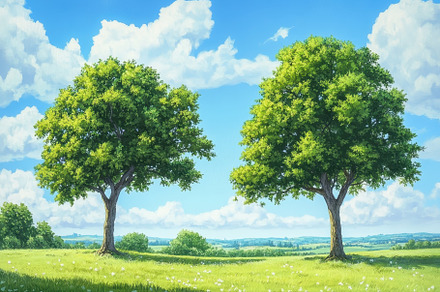 Two majestic trees under a bright bl, a Photo by Iftikhar Alam