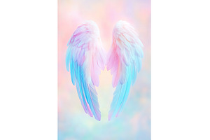 Ethereal pastel angel wings on soft, an Abstract Photo by Lermont51