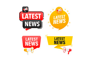 Megaphone label set with text Latest