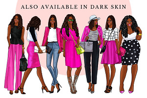 Girls In Fuchsia- Light Skin Clipart