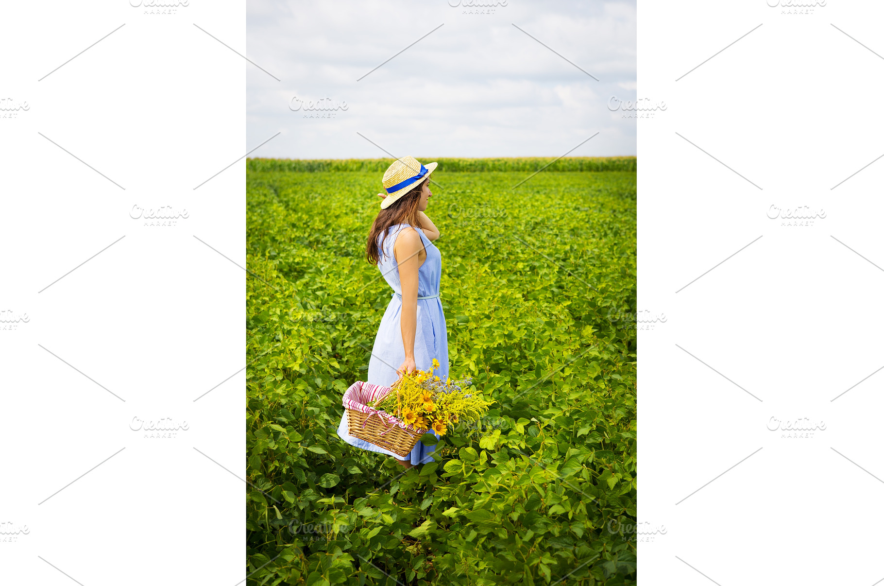 Cute girl in a hat stands in a green, a Nature Photo by Artsaba Family
