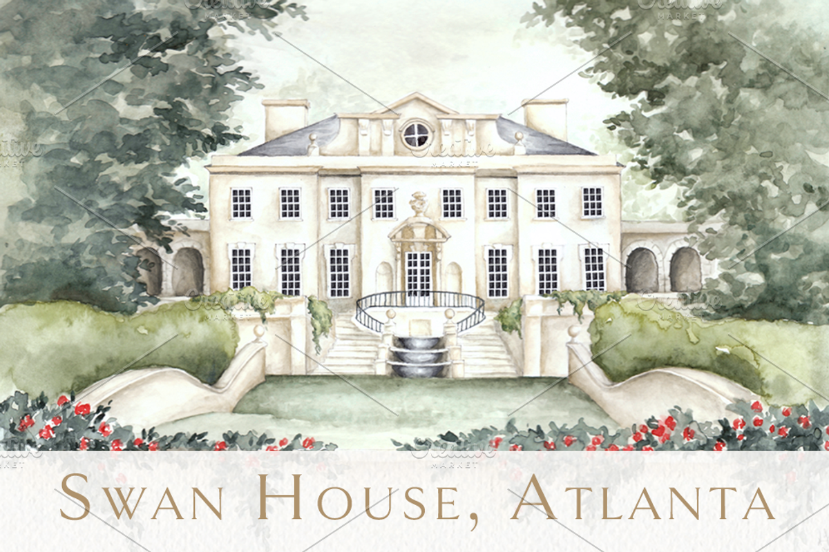 Swan House Atlanta - Watercolor, a Decorative Illustration by Blushed Design by Katrina (Photo 1 of 3)