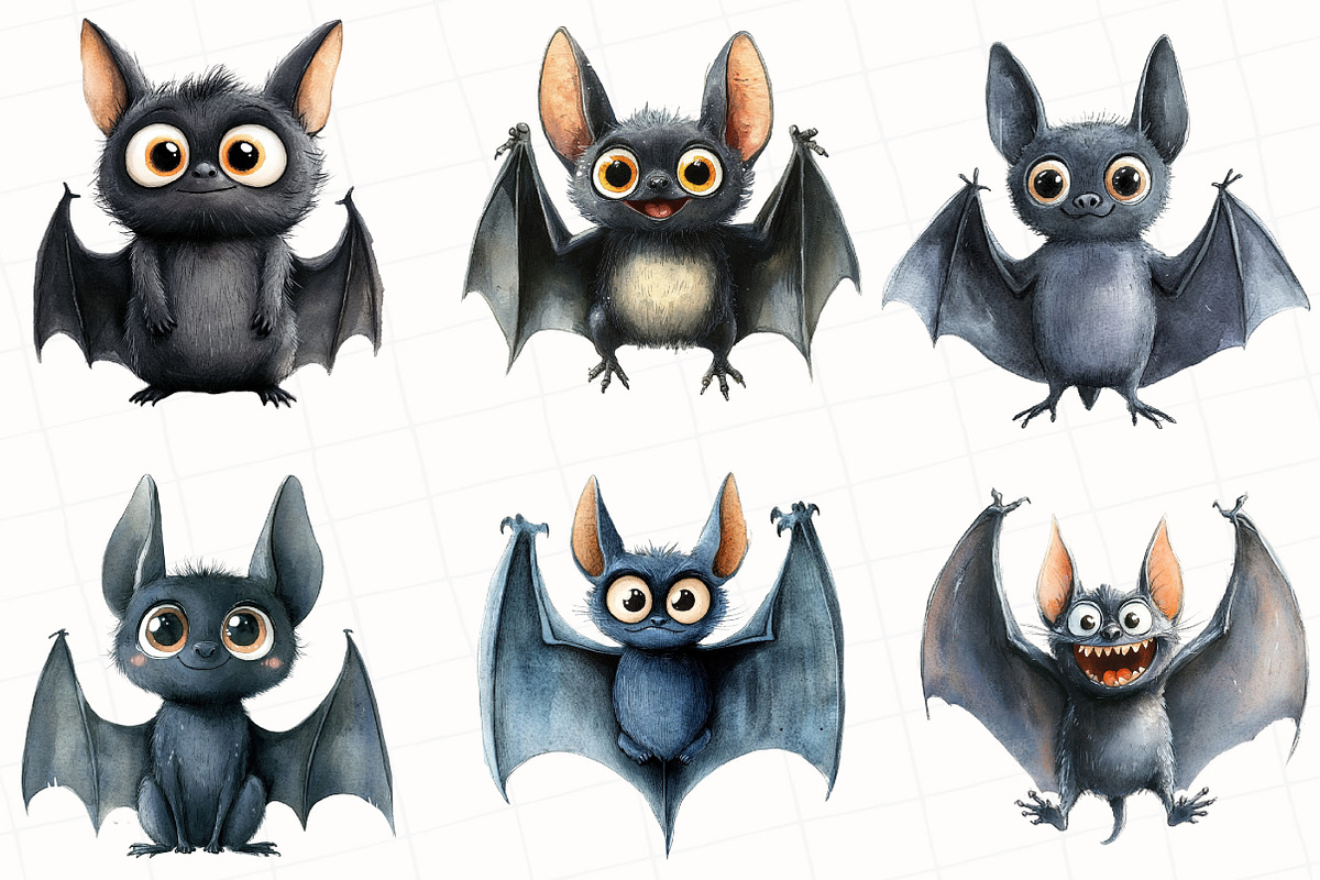 Quirky Bats Watercolor Clipart, an Illustration by OK Design (Photo 5 of 5)